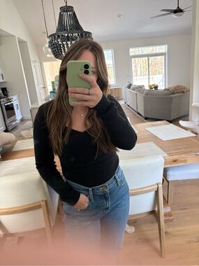 Abercrombie & Fitch Black Ribbed V-Neck Long-Sleeve Top